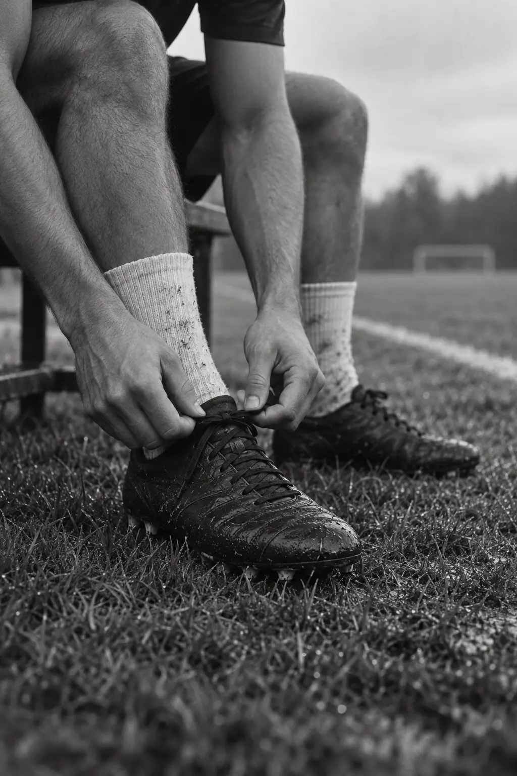 KI-generiertes Symbolbild: Ein Fußballspieler schnürt vor dem Training seine Schuhe